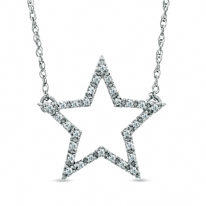Main Image 1 of 0.12 CT. T.W. Diamond Star Necklace in Sterling Silver