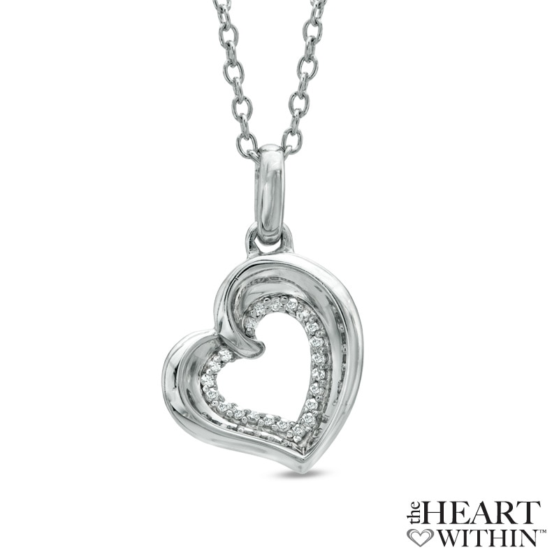 The Heart Within™ Diamond Accent Tilted Heart Pendant in Sterling Silver