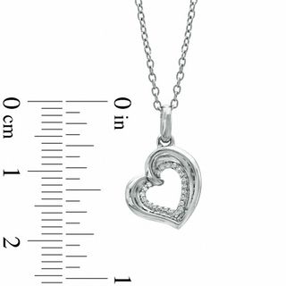 Diamond Accent Tilted Heart Pendant in Sterling Silver