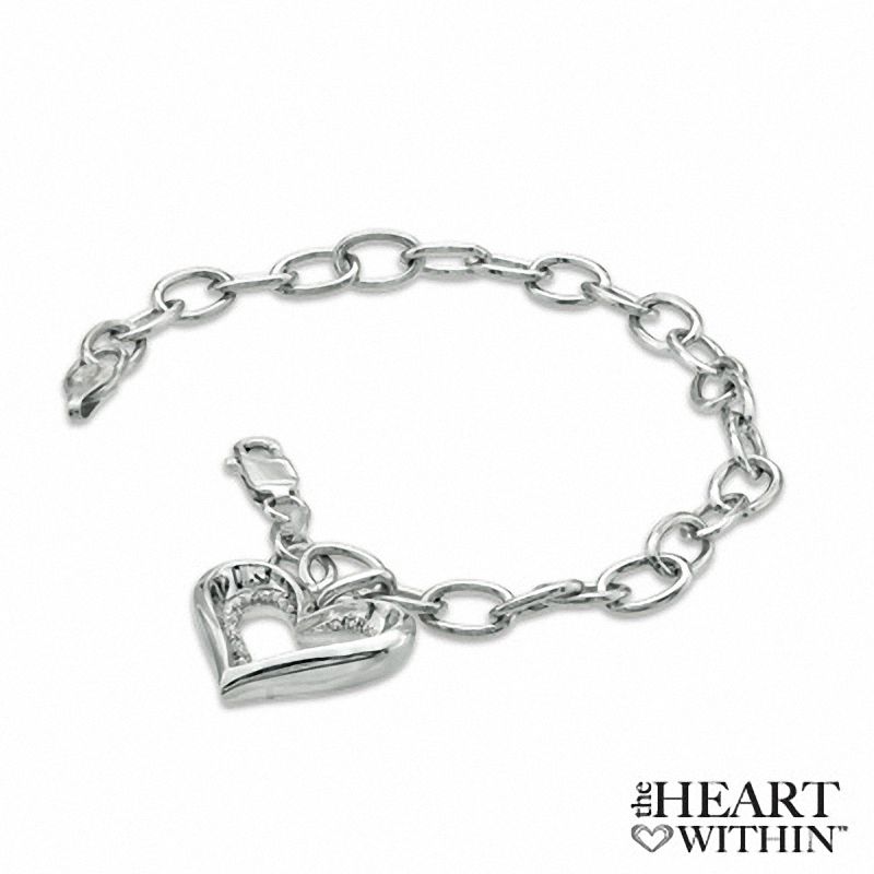 The Heart Within™ Diamond Accent Heart Charm Bracelet in Sterling Silver - 7.5"|Peoples Jewellers