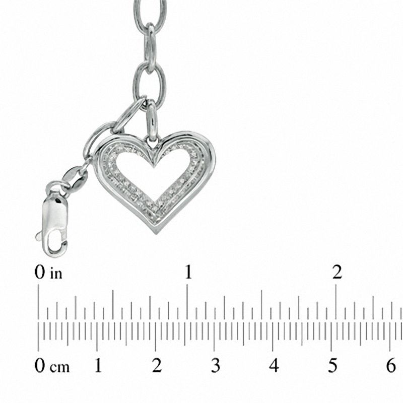 Diamond Accent Heart Charm Bracelet in Sterling Silver - 7.5"