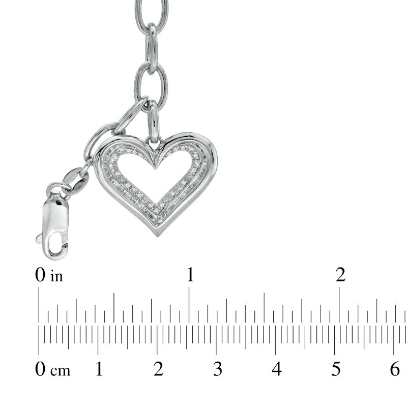 Main Image 2 of Diamond Accent Heart Charm Bracelet in Sterling Silver - 7.5&quot;
