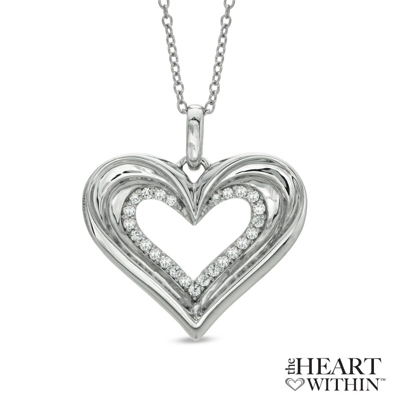 Main Image 1 of 0.15 CT. T.W. Diamond Heart Pendant in Sterling Silver