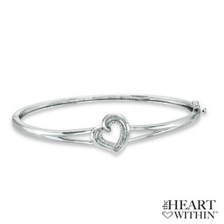 Diamond Accent Heart Bangle in Sterling Silver