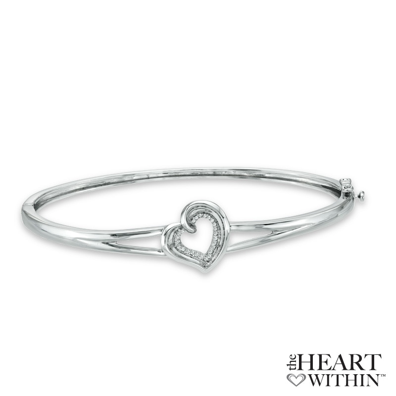 Main Image 1 of Diamond Accent Heart Bangle in Sterling Silver