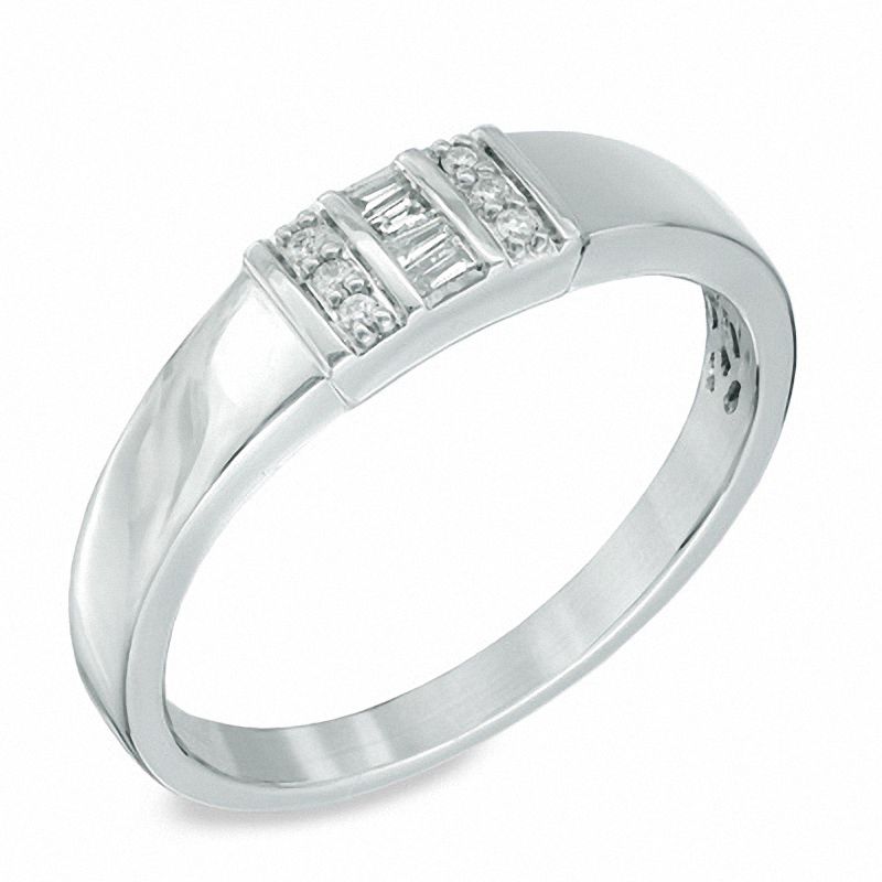 Baguette and Round Diamond Accent Ring in 10K White Gold