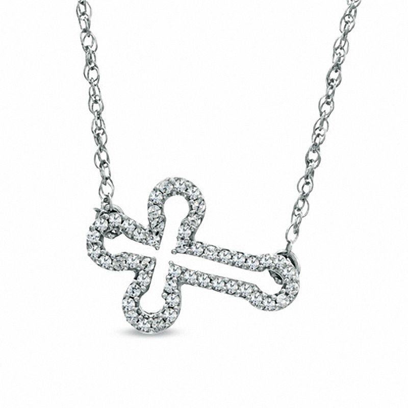 0.16 CT. T.W. Diamond Sideways Gothic-Style Cross Necklace in Sterling Silver|Peoples Jewellers