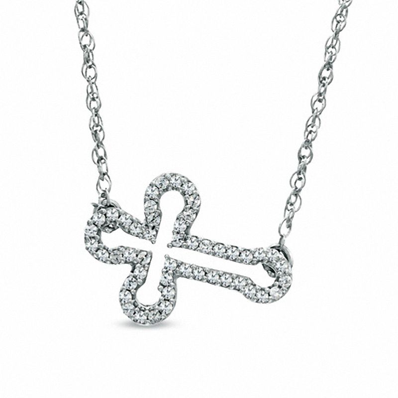 0.16 CT. T.W. Diamond Sideways Gothic-Style Cross Necklace in Sterling Silver