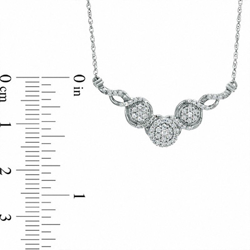 0.33 CT. T.W. Diamond Three Stone Cluster Chevron Necklace in Sterling Silver