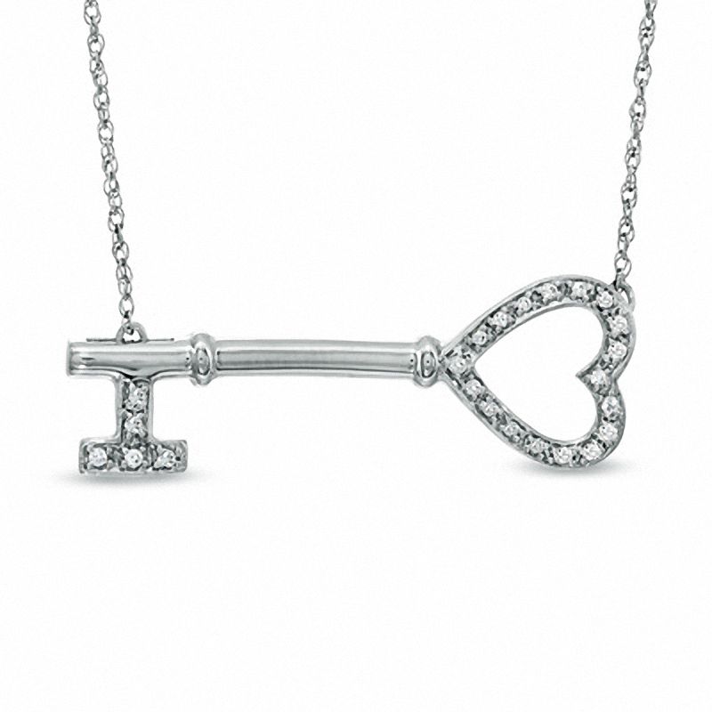 0.10 CT. T.W. Diamond Sideways Heart-Top Key Necklace in Sterling Silver|Peoples Jewellers