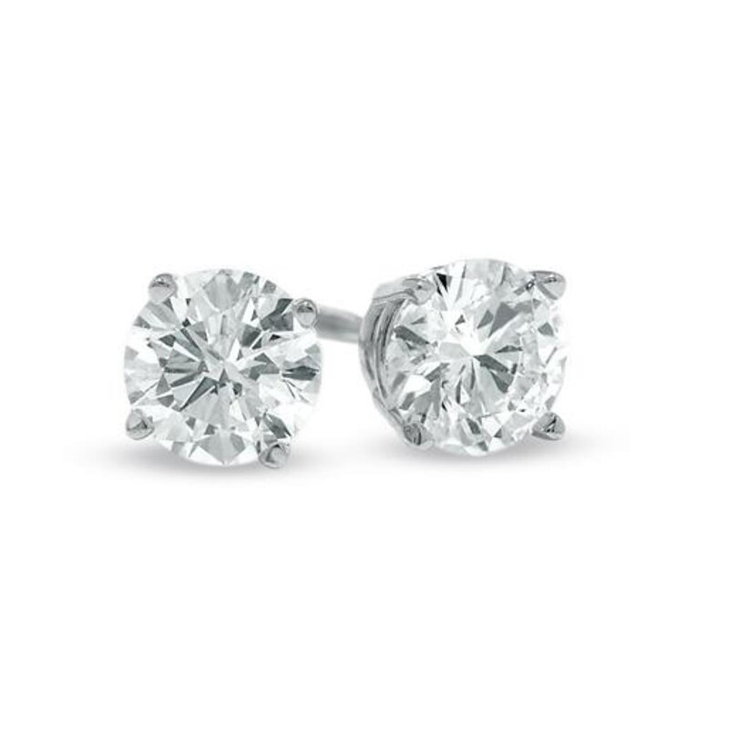 Main Image 1 of Celebration Canadian Ideal 1.00 CT. T.W. Certified Diamond Solitaire Stud Earrings in 14K White Gold (I/I1)