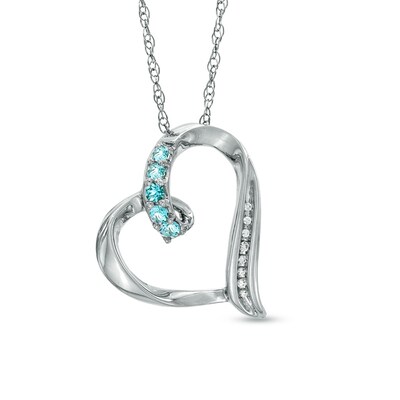 Aquamarine and Diamond Accent Looping Heart Pendant in Sterling Silver