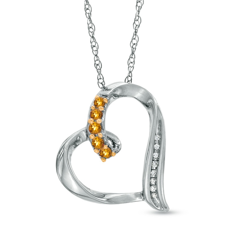 Citrine and Diamond Accent Looping Heart Pendant in Sterling Silver|Peoples Jewellers