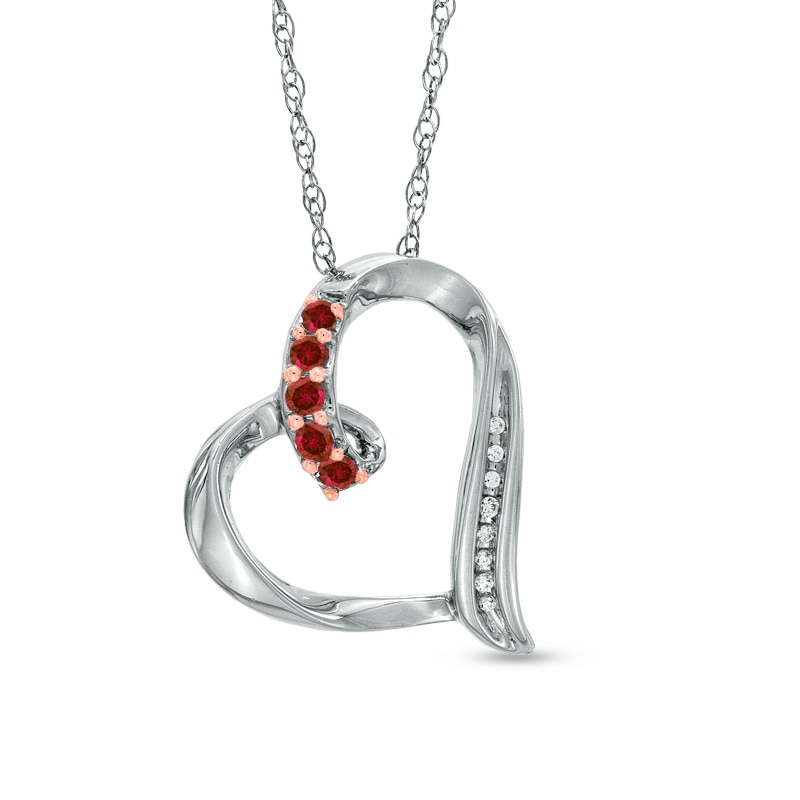 Garnet and Diamond Accent Looping Heart Pendant in Sterling Silver