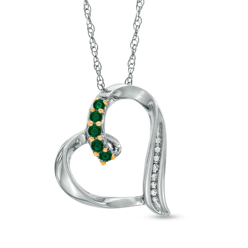 Lab-Created Emerald and Diamond Accent Looping Heart Pendant in Sterling Silver|Peoples Jewellers