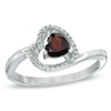 5.0mm Sideways Heart-Shaped Garnet and Diamond Accent Ring in Sterling Silver