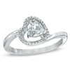 Thumbnail Image 0 of 5.0mm Sideways Heart-Shaped Lab-Created White Sapphire and Diamond Accent Ring in Sterling Silver