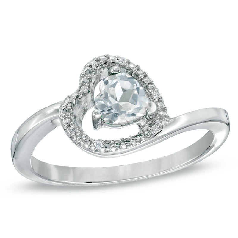 5.0mm Sideways Heart-Shaped Lab-Created White Sapphire and Diamond Accent Ring in Sterling Silver