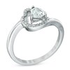 Thumbnail Image 2 of 5.0mm Sideways Heart-Shaped Lab-Created White Sapphire and Diamond Accent Ring in Sterling Silver