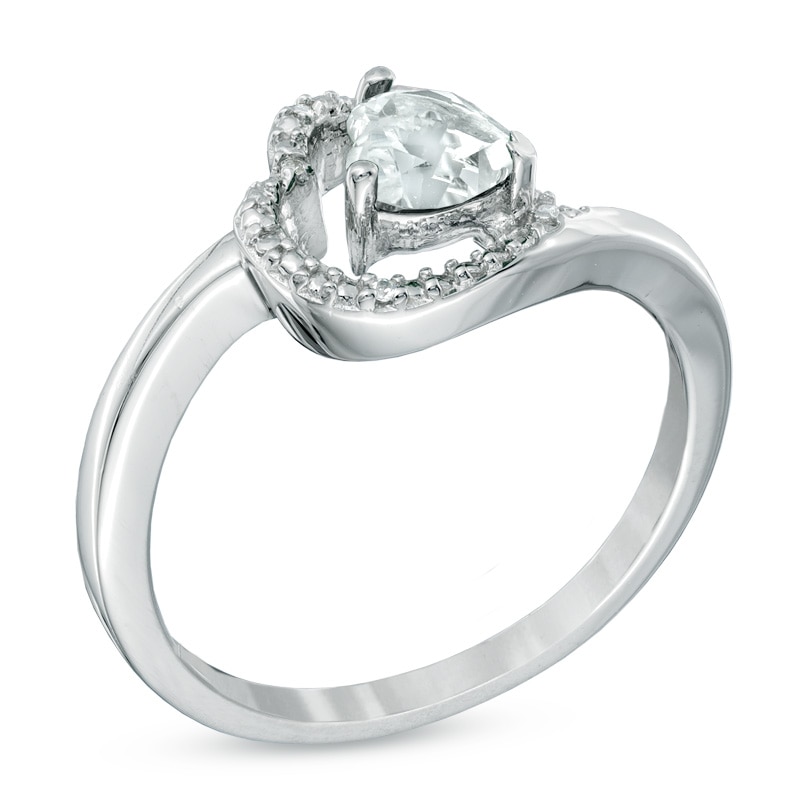 Main Image 2 of 5.0mm Sideways Heart-Shaped Lab-Created White Sapphire and Diamond Accent Ring in Sterling Silver