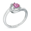 5.0mm Sideways Heart-Shaped Lab-Created Pink Sapphire and Diamond Accent Ring in Sterling Silver