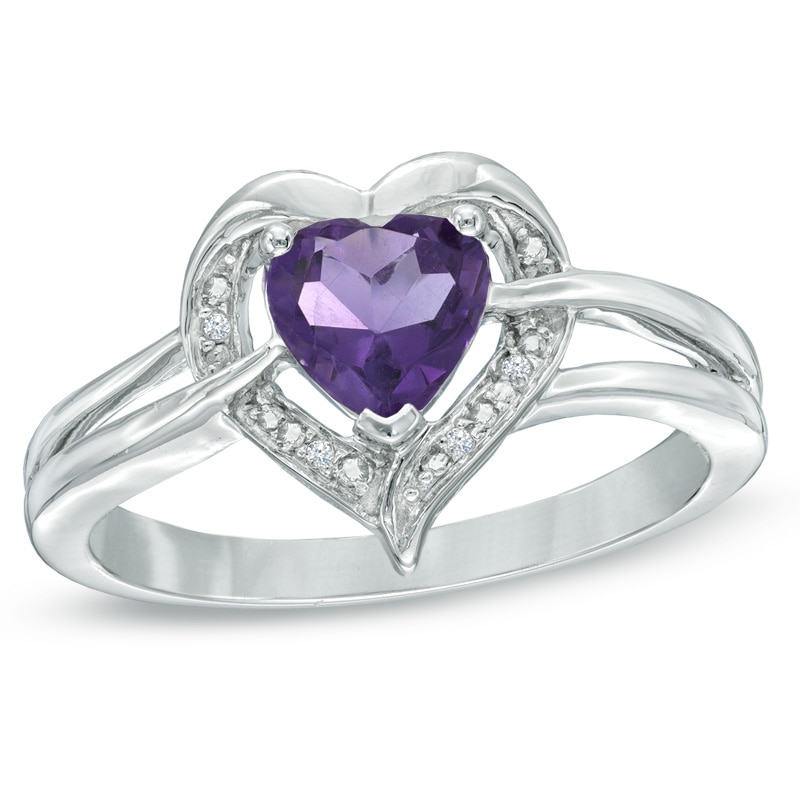 6.0mm Heart-Shaped Amethyst and Diamond Accent Ring in Sterling Silver|Peoples Jewellers