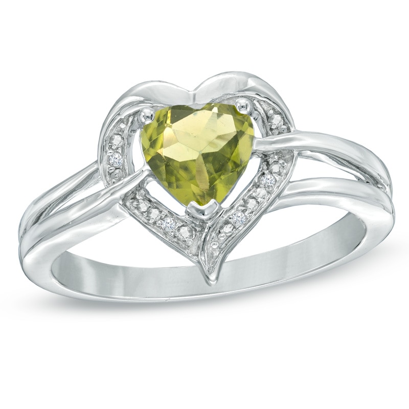 6.0mm Heart-Shaped Peridot and Diamond Accent Ring in Sterling Silver
