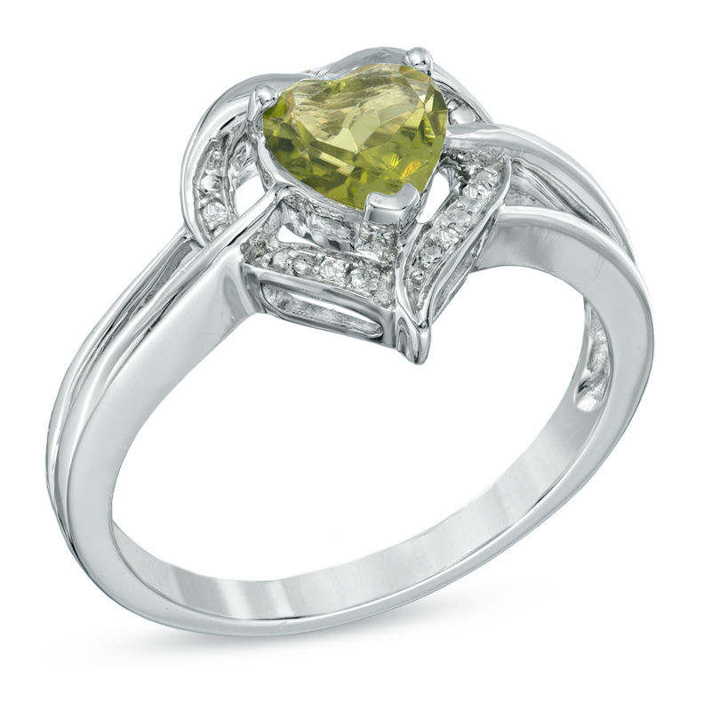 6.0mm Heart-Shaped Peridot and Diamond Accent Ring in Sterling Silver
