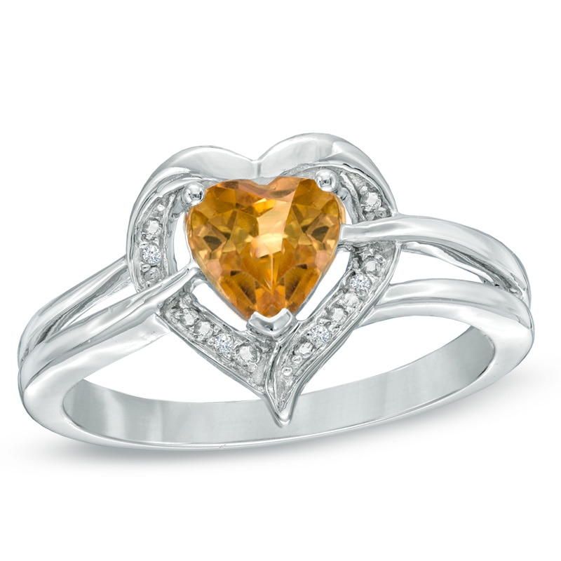 6.0mm Heart-Shaped Citrine and Diamond Accent Ring in Sterling Silver|Peoples Jewellers