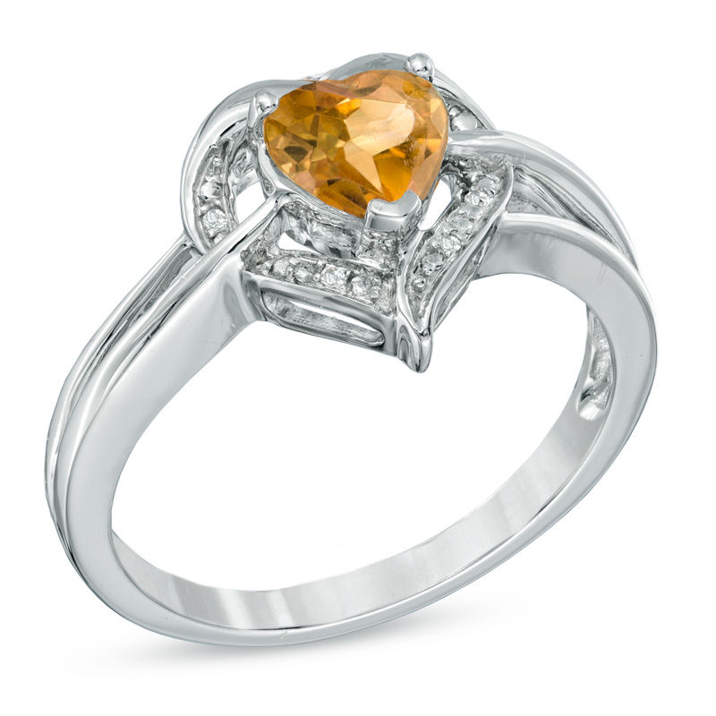 Peoples 6.0mm Heart Shaped Citrine and Diamond Accent Ring in Sterling Silver