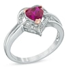 Thumbnail Image 2 of 6.0mm Heart-Shaped Lab-Created Ruby and Diamond Accent Ring in Sterling Silver