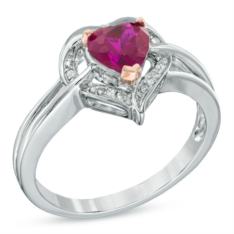 6.0mm Heart-Shaped Lab-Created Ruby and Diamond Accent Ring Sterling Silver