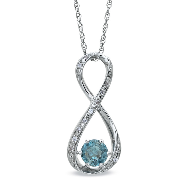 Main Image 1 of 5.5mm Aquamarine and Diamond Accent Infinity Pendant in Sterling Silver