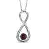 Thumbnail Image 0 of 5.5mm Garnet and Diamond Accent Infinity Pendant in Sterling Silver
