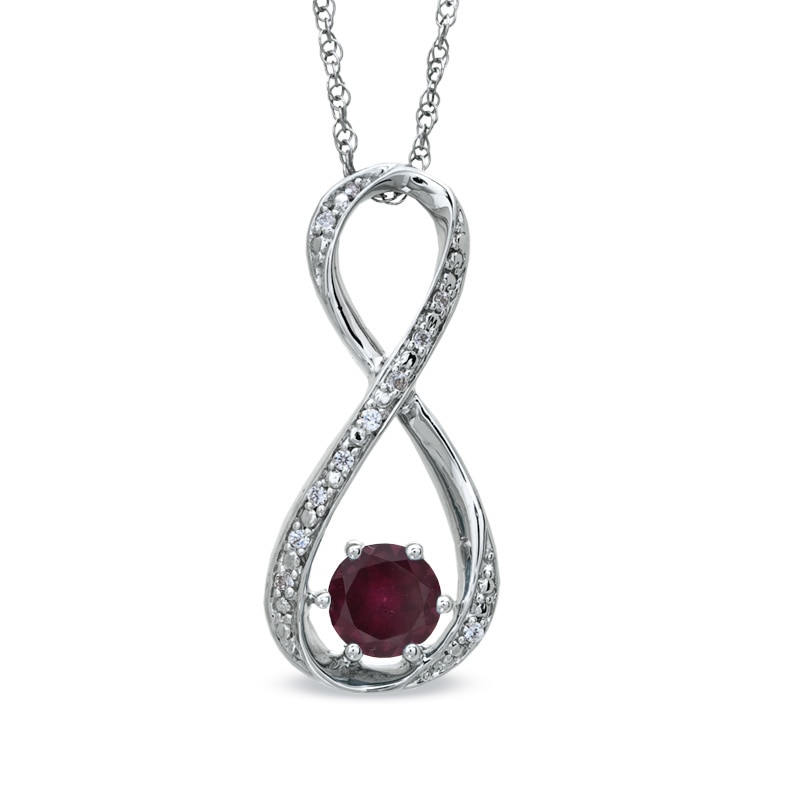 5.5mm Garnet and Diamond Accent Infinity Pendant in Sterling Silver