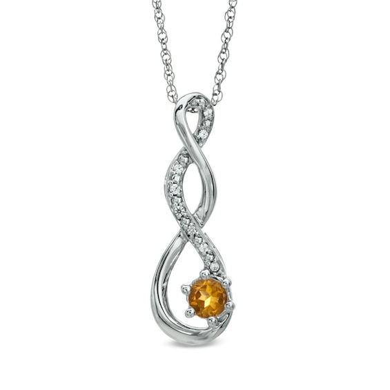5.5mm Citrine and Diamond Accent Twist Pendant in Sterling Silver