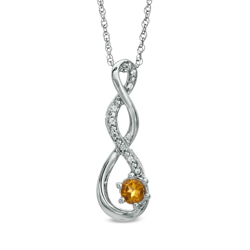 5.5mm Citrine and Diamond Accent Twist Pendant in Sterling Silver