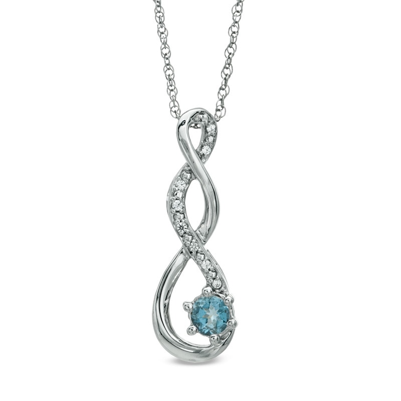 Main Image 1 of 5.5mm Aquamarine and Diamond Accent Twist Pendant in Sterling Silver
