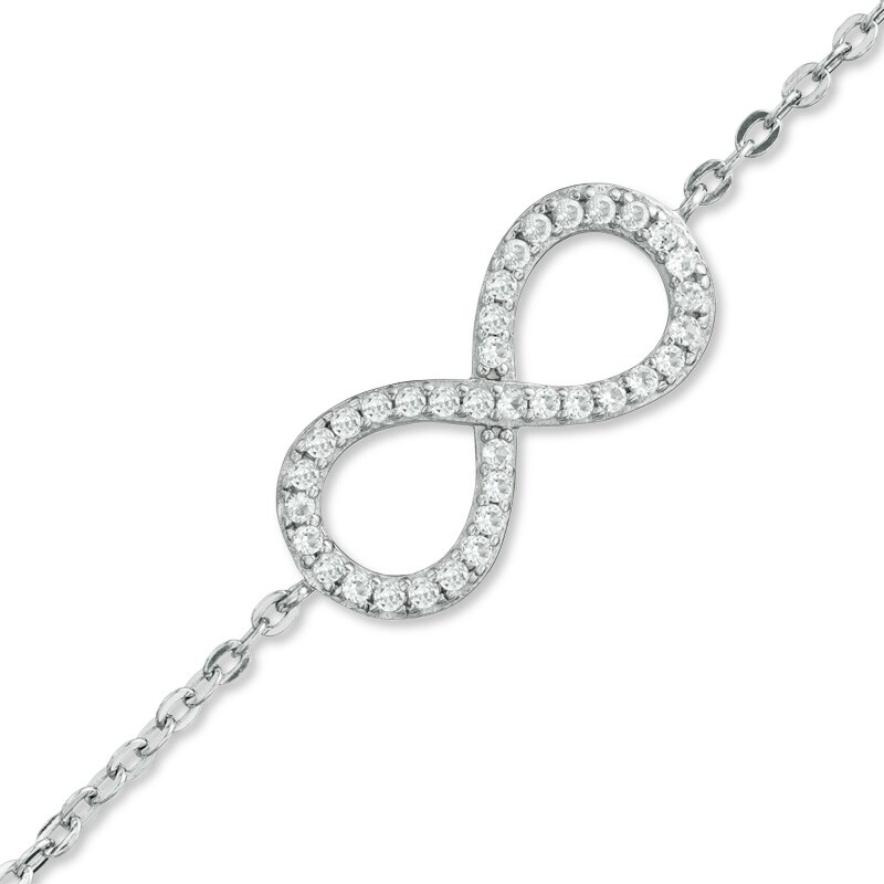 Main Image 1 of Lab-Created White Sapphire Infinity Bracelet in Sterling Silver - 7.25"