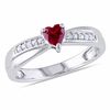 Thumbnail Image 1 of 4.0mm Heart-Shaped Lab-Created Ruby and Diamond Accent Promise Ring in Sterling Silver