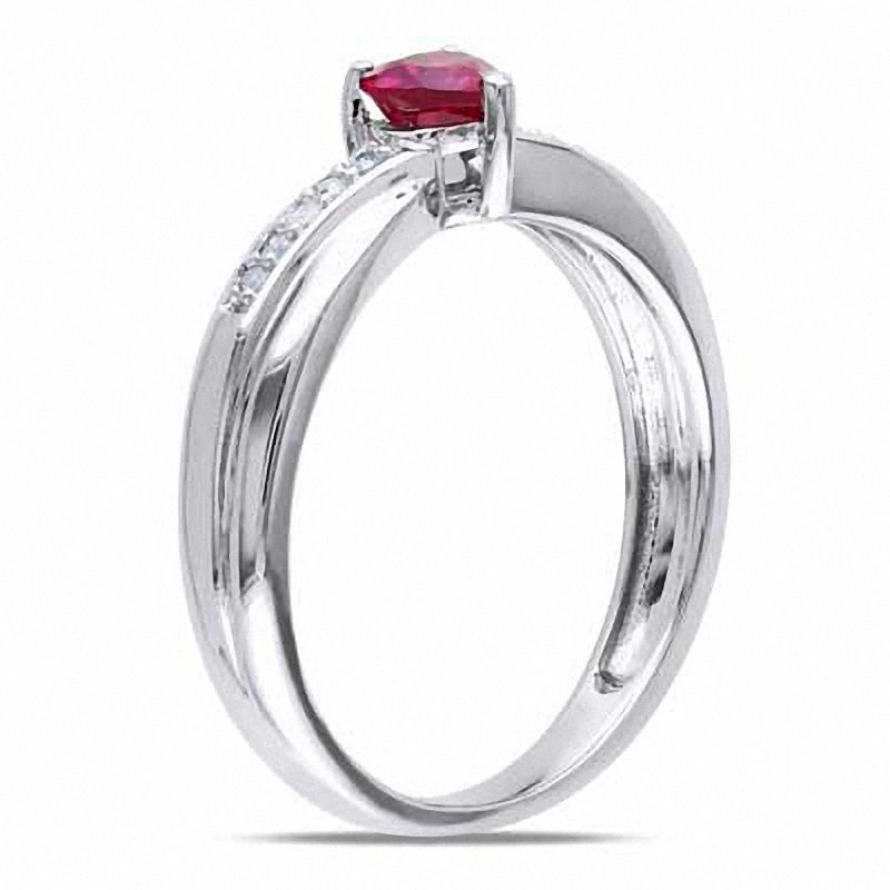 4.0mm Heart-Shaped Lab-Created Ruby and Diamond Accent Promise Ring in Sterling Silver