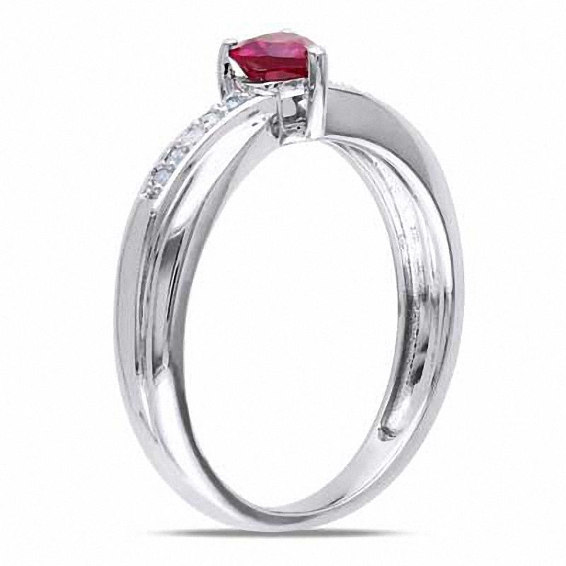 Main Image 2 of 4.0mm Heart-Shaped Lab-Created Ruby and Diamond Accent Promise Ring in Sterling Silver