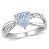 Thumbnail Image 0 of 7.0mm Heart-Shaped Aquamarine and Diamond Accent Split Shank Ring in Sterling Silver