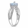Thumbnail Image 1 of 7.0mm Heart-Shaped Aquamarine and Diamond Accent Split Shank Ring in Sterling Silver