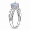 Thumbnail Image 2 of 7.0mm Heart-Shaped Aquamarine and Diamond Accent Split Shank Ring in Sterling Silver