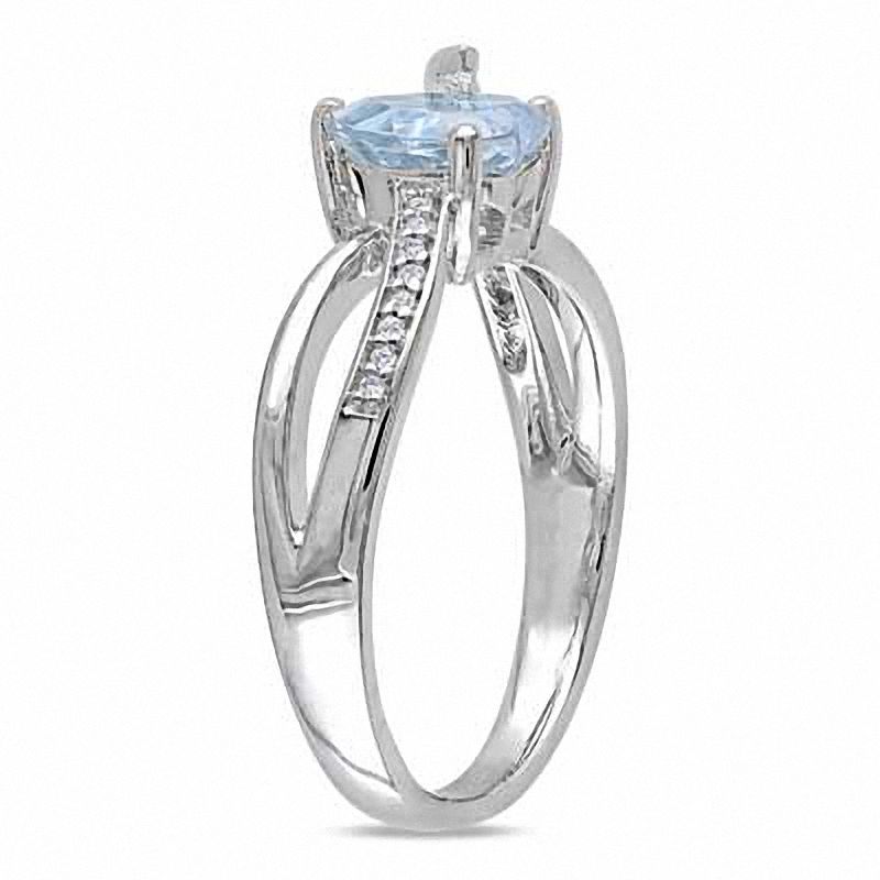 Main Image 2 of 7.0mm Heart-Shaped Aquamarine and Diamond Accent Split Shank Ring in Sterling Silver