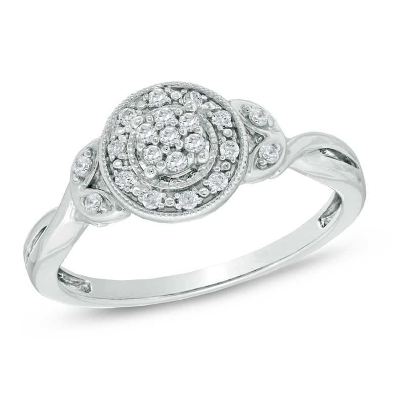 0.10 CT. T.W. Composite Diamond Flower with Pavé Sides Promise Ring in 10K Gold