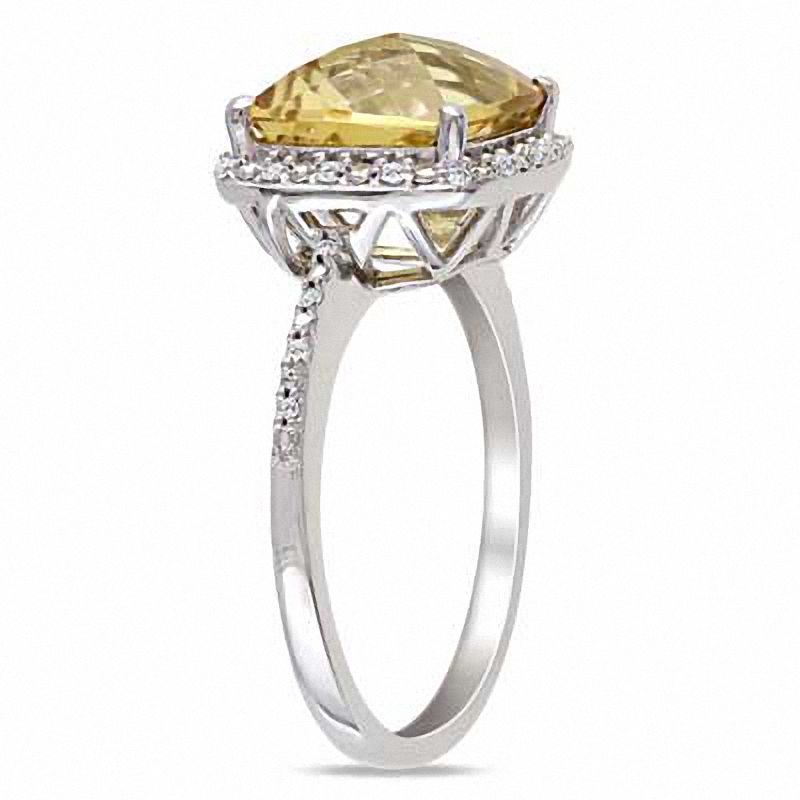 Main Image 2 of 10.0mm Cushion-Cut Citrine and 0.10 CT. T.W. Diamond Frame Ring in Sterling Silver