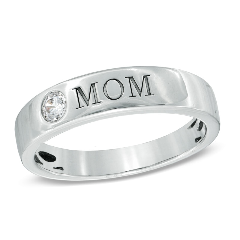 0.10 CT. Diamond Solitaire "MOM" Band in 10K White Gold
