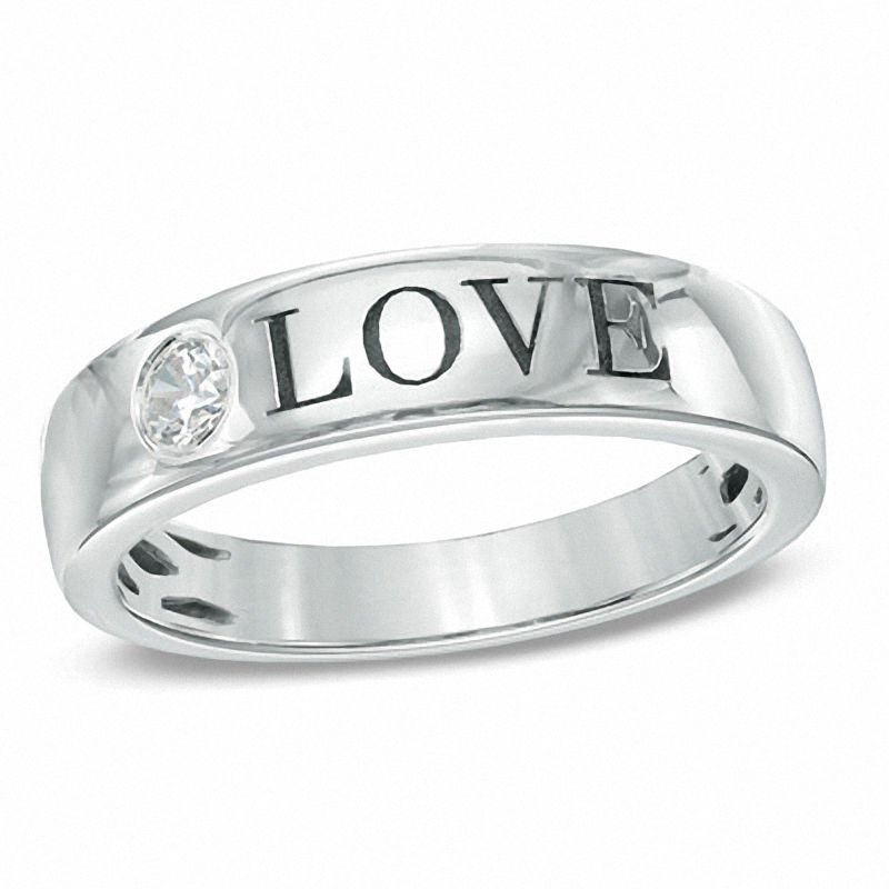 Main Image 1 of 0.10 CT. Diamond "LOVE" Anniversary Band in 10K White Gold